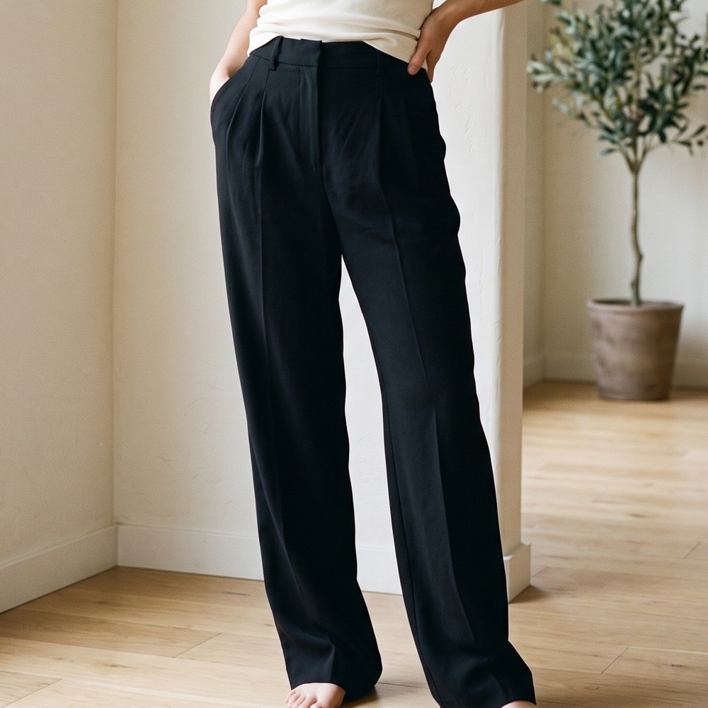 Aritzia Wilfred Womens The Effortless Pant 2 Black Pleated Wide Leg Minimalist